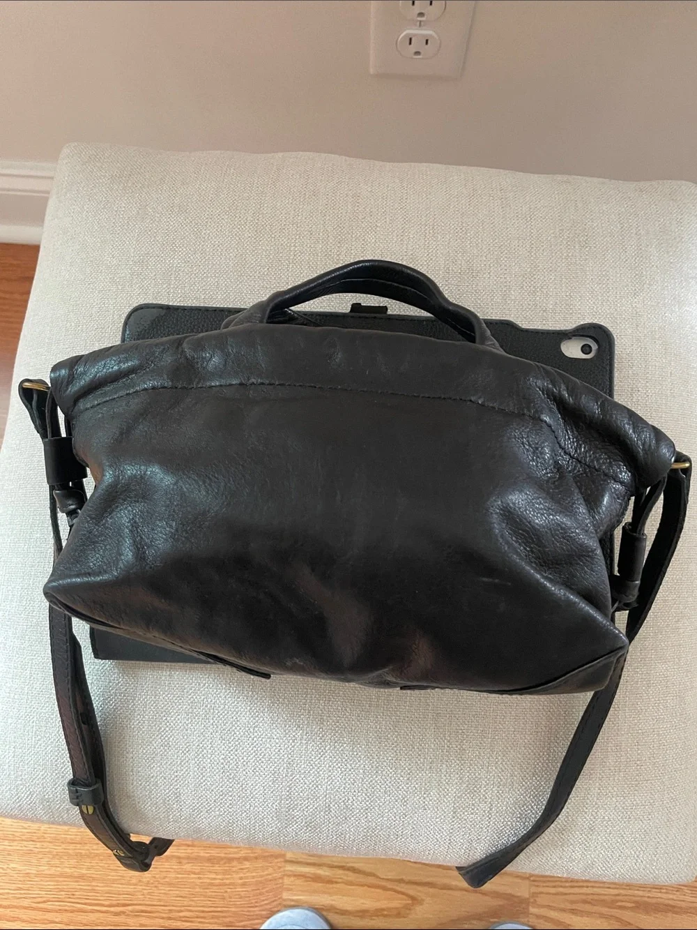 Madewell Black Leather Shoulder Bag with Top Handles